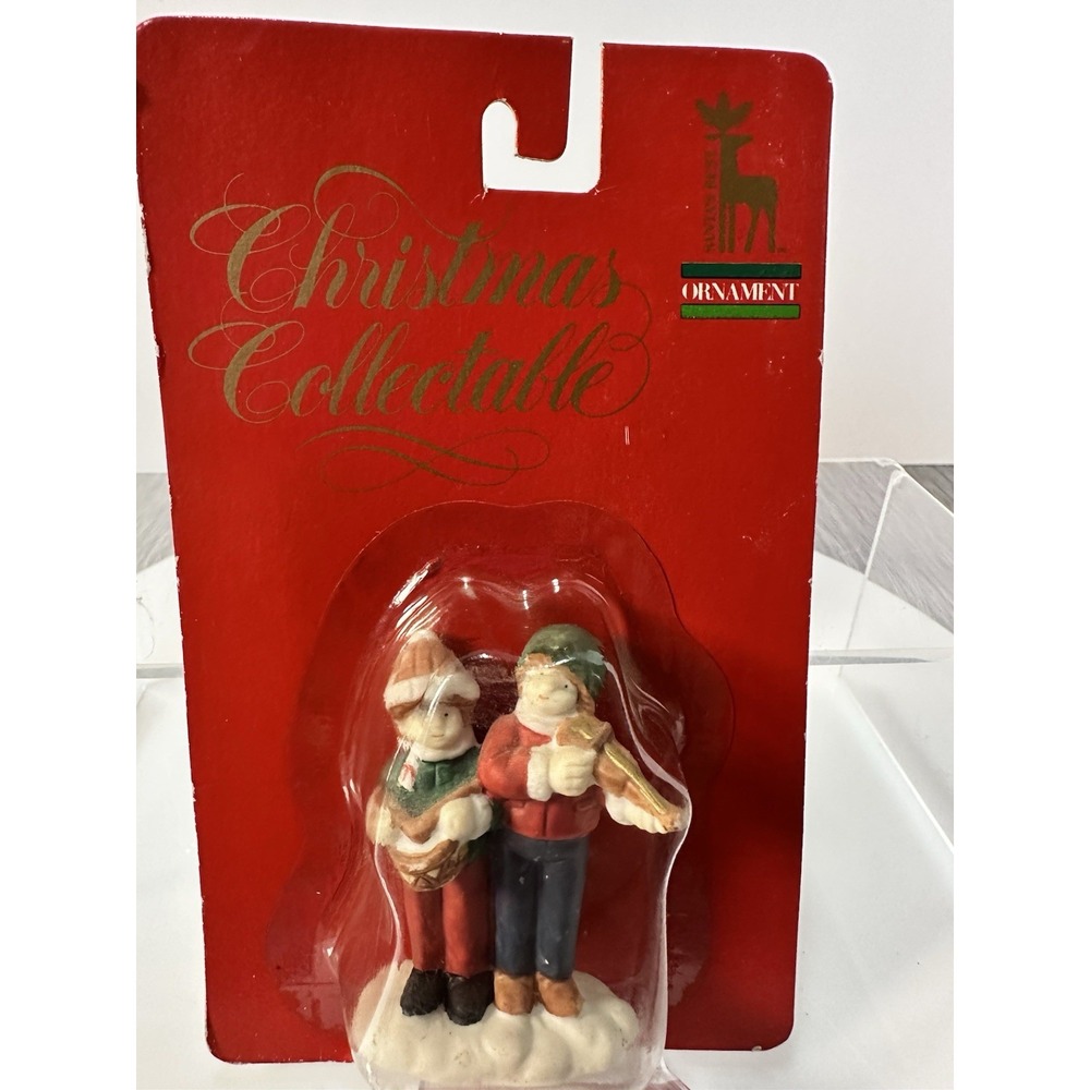 Christmas Village Piece Vintage Street Musicians Violin And Drummer Boys NOS